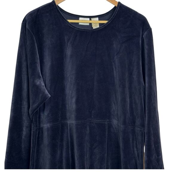 L.L. Bean Black Velvet Velour Long Sleeve XL Midi Dress - Picture 2 of 7